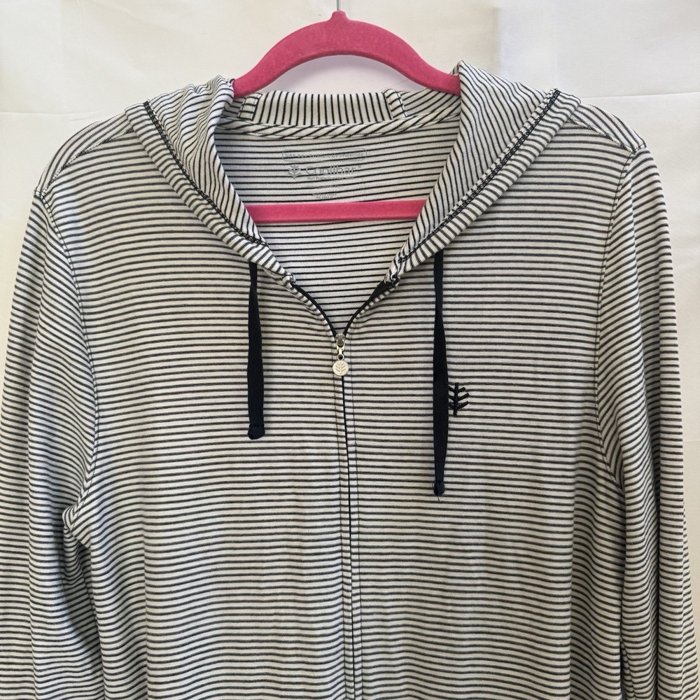 Coolibar Hoodie Womens Medium Blue Cabana Sailor UPF 50+ Hoodie Full Zip - Picture 2 of 15